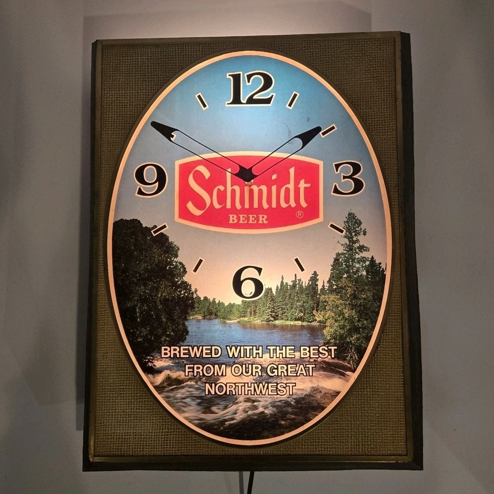 Vintage 1982 Schmidt Beer Lighted Wall Clock Sign G Heileman Embosograph Mancave - Picture 10 of 16